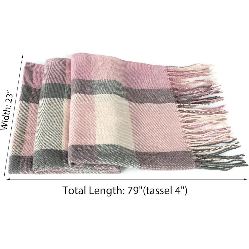 Women's Beige Grey Lattice Scarf Fashion Long Plaid Shawls Wraps Big Grid Winter